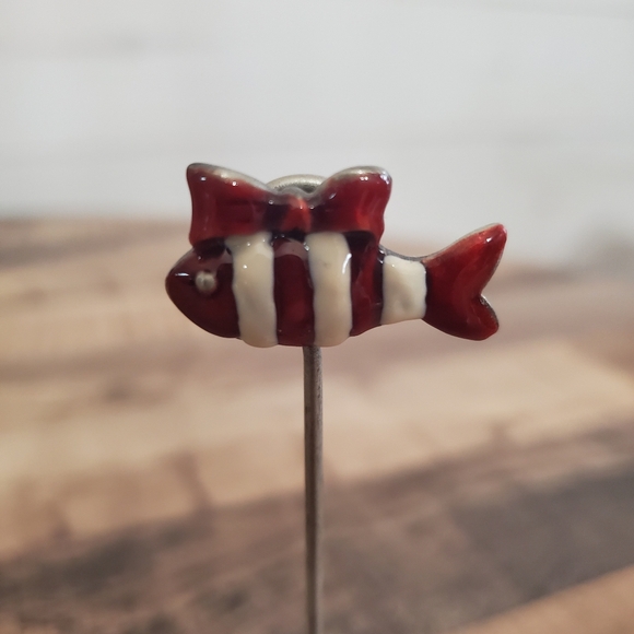 Pewter silver cat kitten place card picture holder Christmas santa cat and fish - Picture 8 of 14